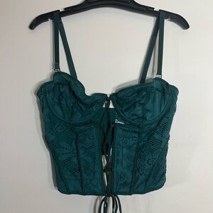 Urban Outfitters dark teal lace-up corset